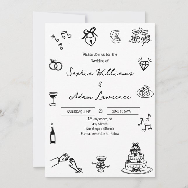 Invitation de mariage élégante dessinée à la main (Devant)