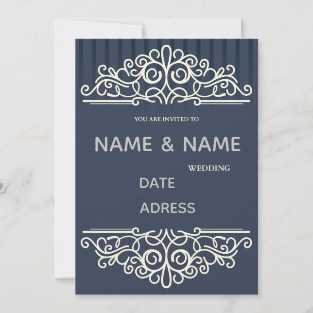 Invitation de mariage élégante en damas (Devant)