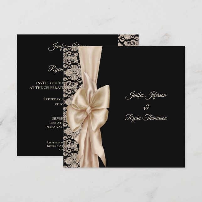 Invitation de mariage élégante en damas (Devant / Derrière)