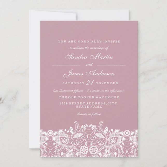 Invitation de mariage élégante en dentelle blanche (Devant)