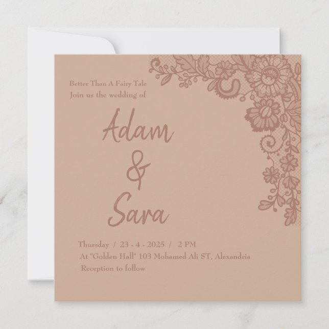 Invitation de mariage élégante en dentelle minimal (Devant)