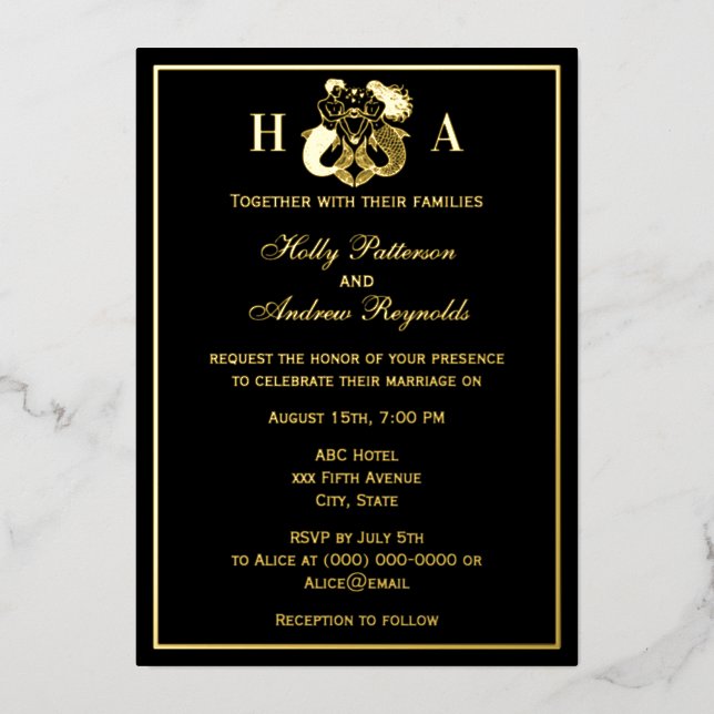 Invitation de mariage élégante en feuille métalliq (Recto)