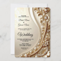 Invitation de mariage élégante en or avec motifs f