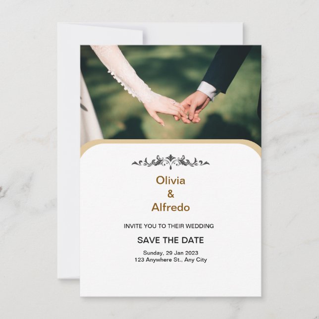 Invitation de mariage élégante en or blanc (Devant)
