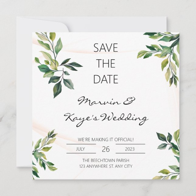 Invitation de mariage élégante Enregistrez la date (Devant)