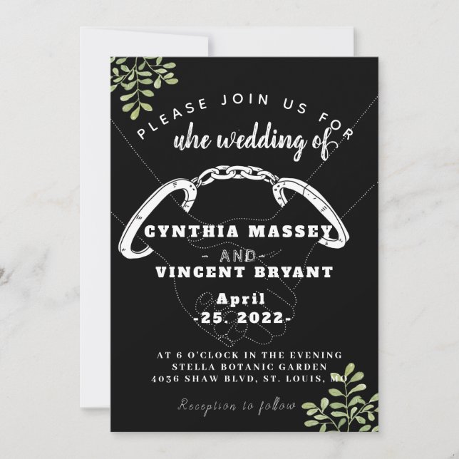 Invitation de mariage élégante et douce noire avec (Devant)