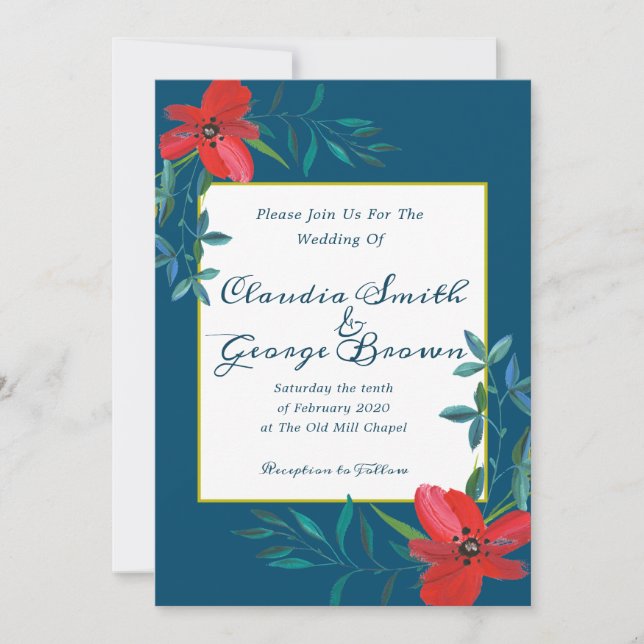 Invitation de mariage élégante et fleurie (Devant)