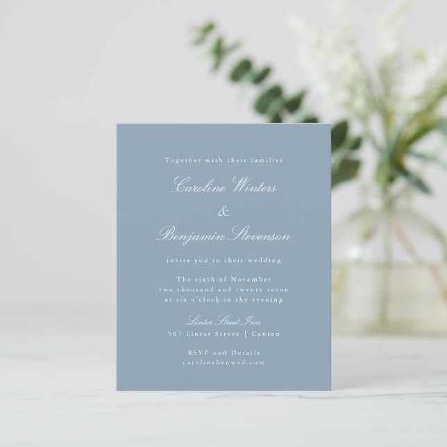 Invitation de mariage élégante et formelle bleu bu (Debout devant)
