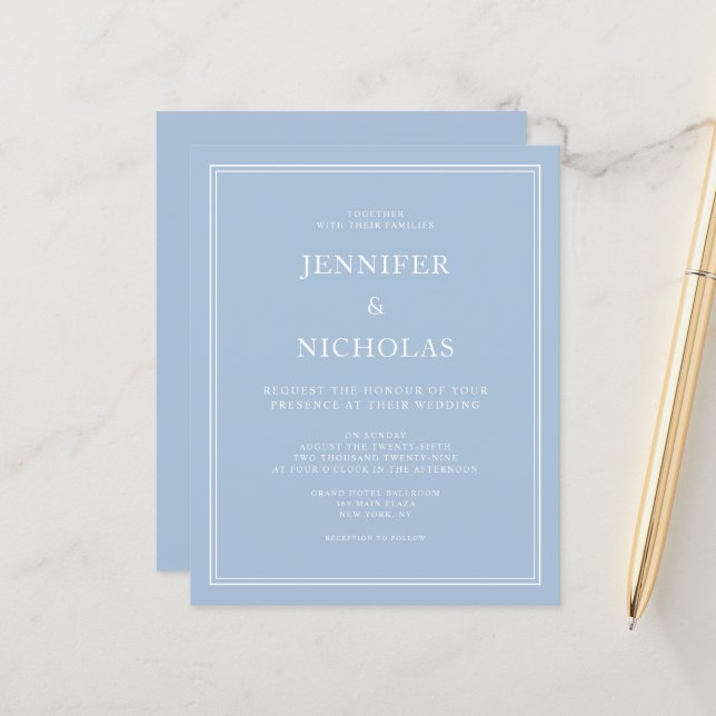 Invitation de mariage élégante et formelle en poud (Devant/Arrière en situation)