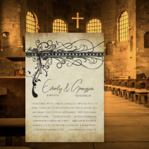 Invitation de mariage élégante et funky noir et or