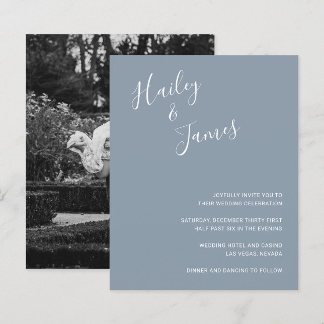 Invitation de mariage élégante et poussiéreuse ble (Devant / Derrière)
