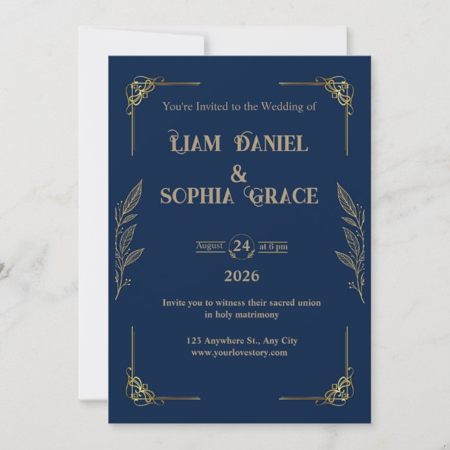 Invitation de mariage élégante et simple en papier (Devant)