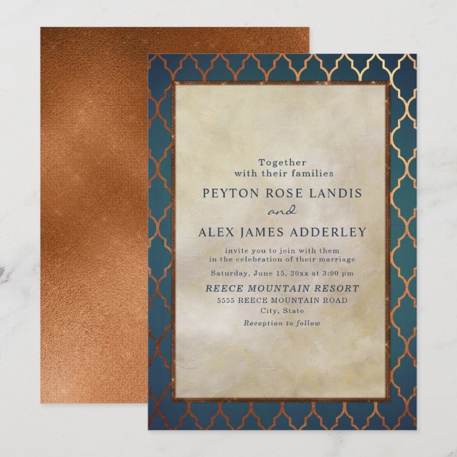 Invitation de mariage élégante et stylée or sarcel (Devant / Derrière)