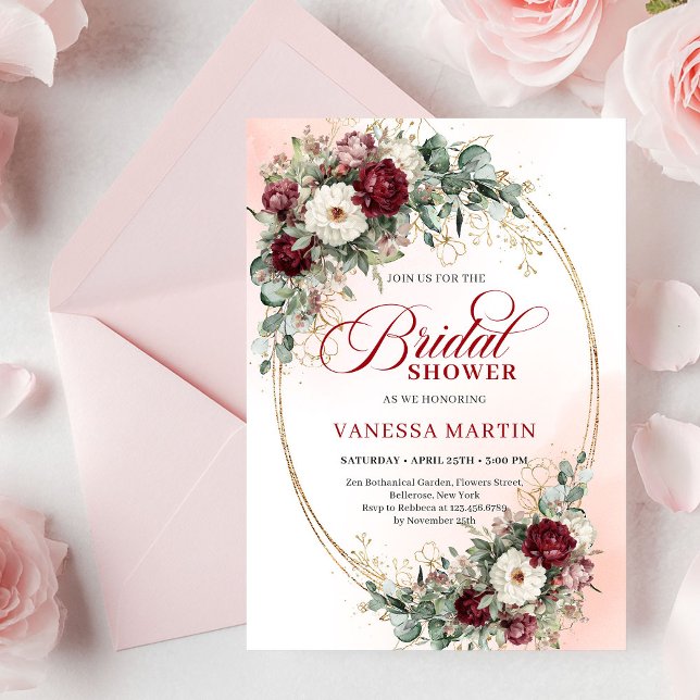 Invitation de mariage élégante eucalyptus rouge pr (Elegant Deep Red Eucalyptus Bridal Shower Invite

)