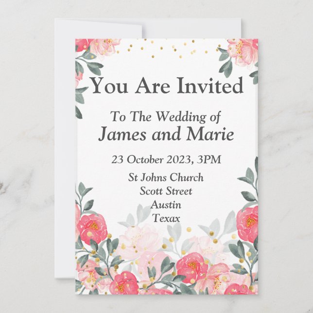 Invitation de mariage élégante, fleurs aquarelle (Devant)