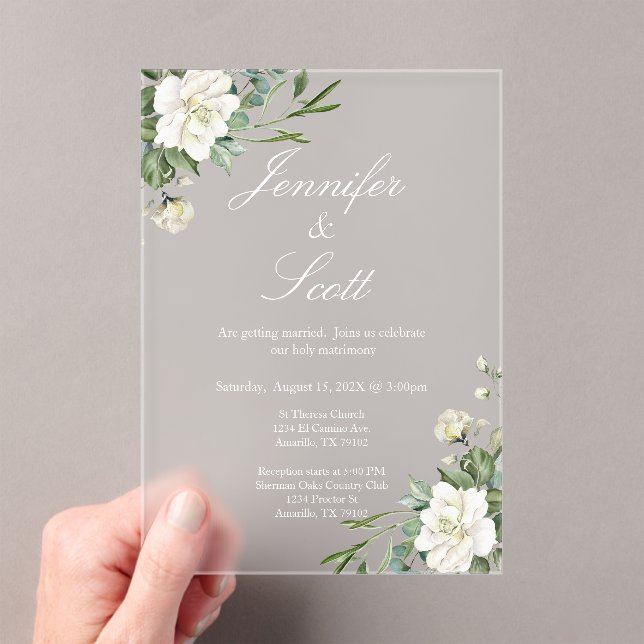 Invitation de mariage élégante florale blanche en  (In situ (ordinateur de poche))