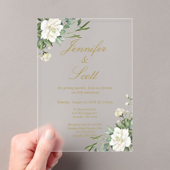 Invitation de mariage élégante florale blanche en  (In situ (ordinateur de poche))