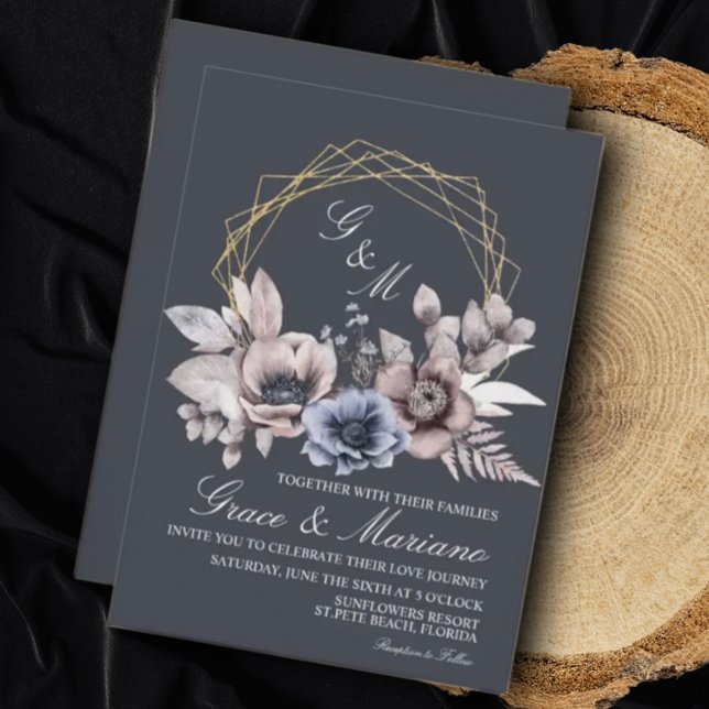 Invitation de mariage élégante florale bleue (Créateur téléchargé)