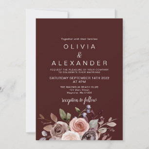 Invitation de mariage élégante florale bordeaux