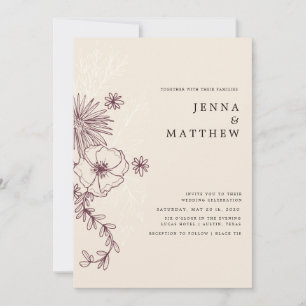invitation de mariage élégante florale crème
