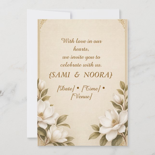 Invitation de mariage élégante florale de Sami & N (Devant)