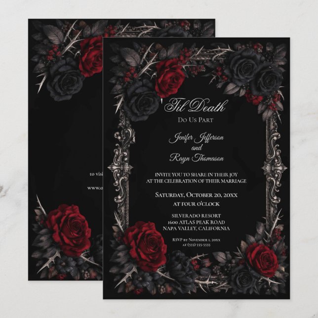 Invitation de mariage élégante florale gothique (Devant / Derrière)