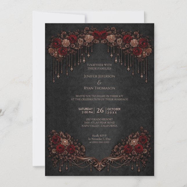 Invitation de mariage élégante florale gothique Ha (Devant)