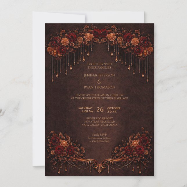 Invitation de mariage élégante florale gothique Ha (Devant)