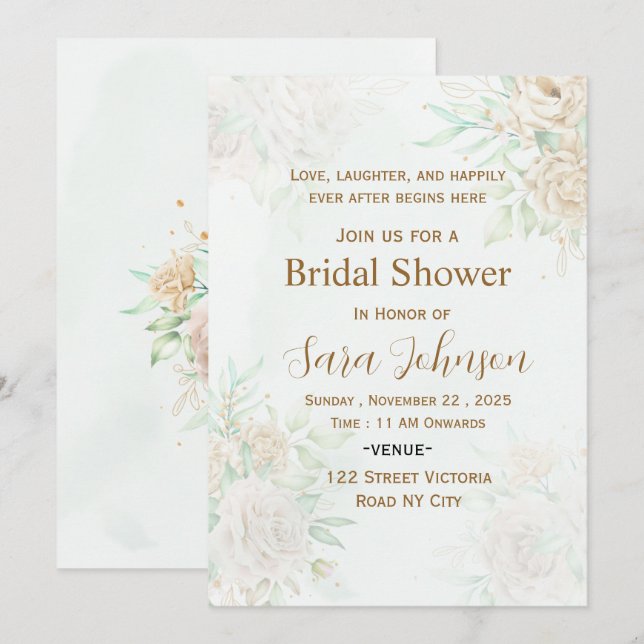 Invitation de mariage élégante florale pour la mar (Devant / Derrière)