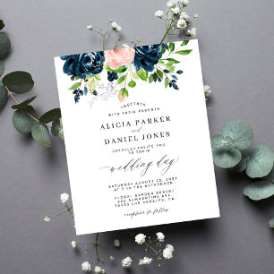 Invitation de mariage élégante florale rose marine