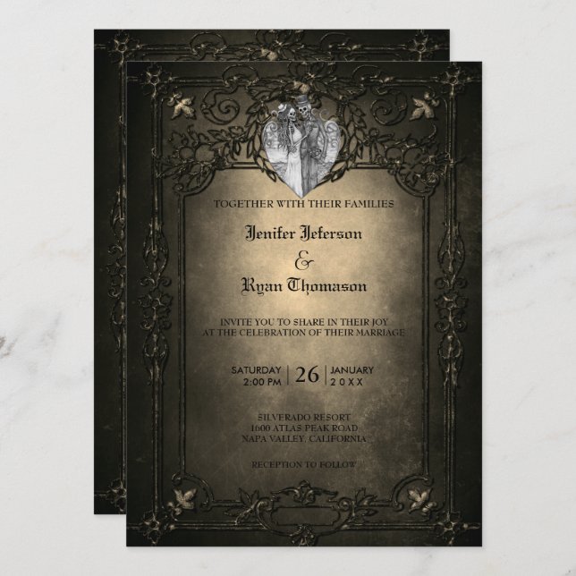 Invitation de mariage élégante gothique Halloween (Devant / Derrière)