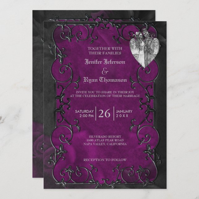Invitation de mariage élégante gothique Halloween  (Devant / Derrière)