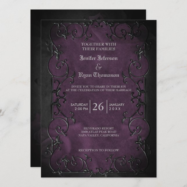Invitation de mariage élégante gothique Halloween  (Devant / Derrière)