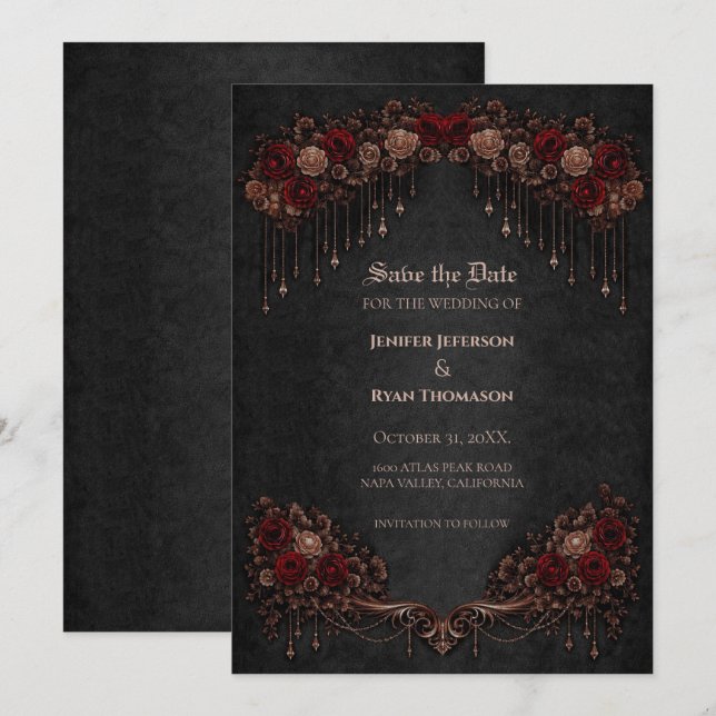 Invitation de mariage élégante gothique pour sauve (Devant / Derrière)