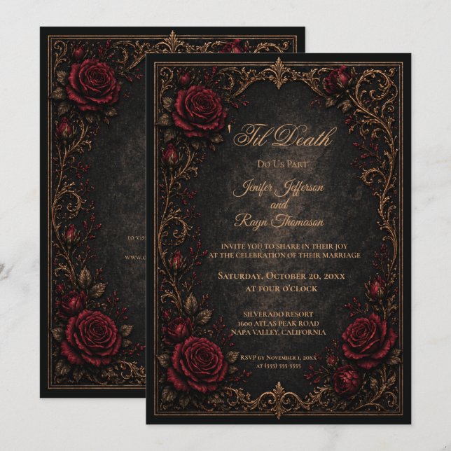 Invitation de mariage élégante gothique vintage (Devant / Derrière)