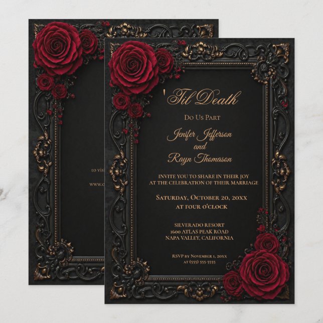 Invitation de mariage élégante gothique vintage (Devant / Derrière)