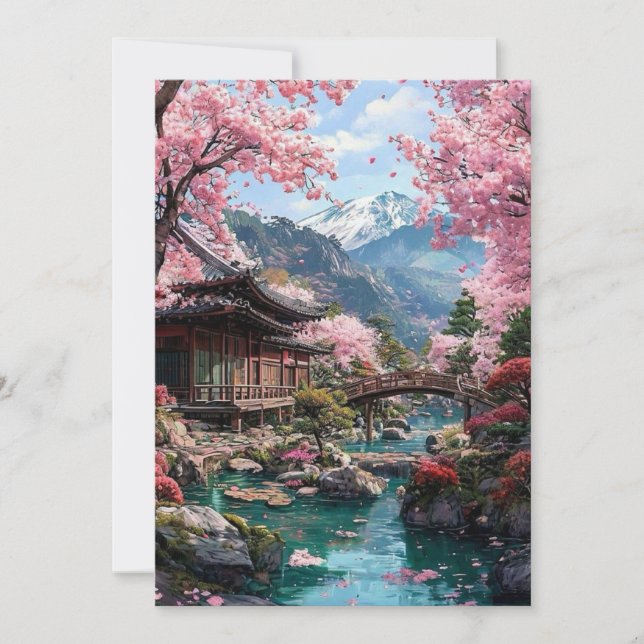 Invitation de mariage élégante japonaise à fleurs  (Devant)