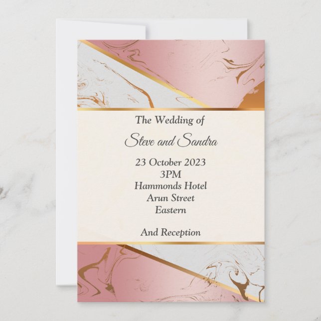 Invitation de mariage élégante, marbrée rose (Devant)