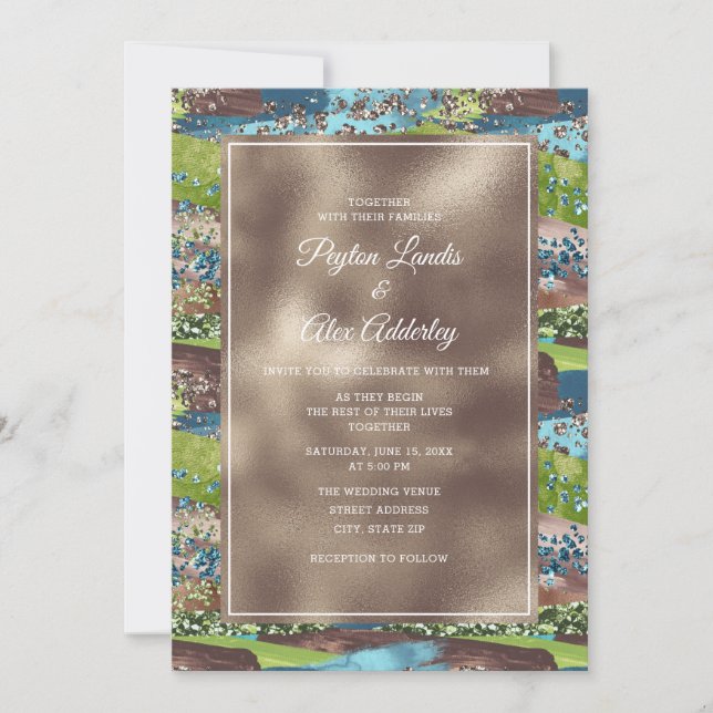 Invitation de mariage élégante métallique cuivre v (Devant)