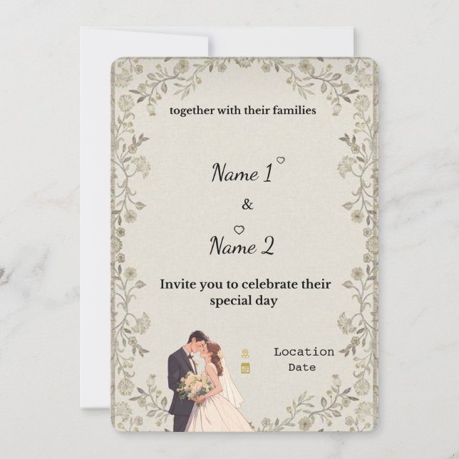 Invitation de mariage élégante | Modèle modifiable (Devant)