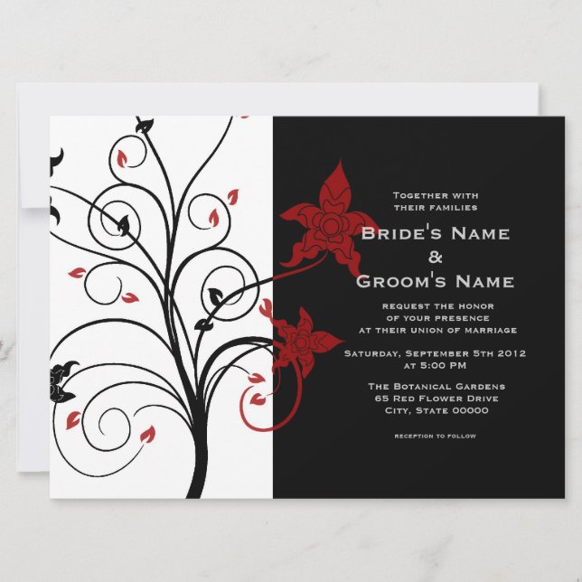 Invitation de mariage élégante moderne florale noi (Devant)