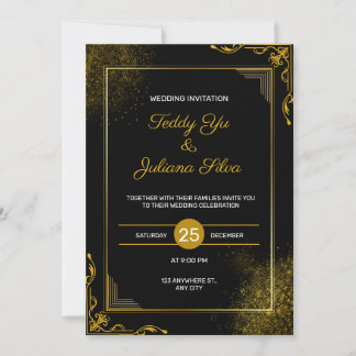 Invitation de mariage élégante moderne Or Noir