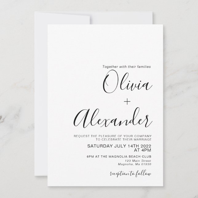 Invitation de mariage élégante noir et blanc (Devant)