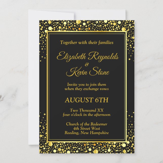 Invitation de mariage élégante noire et or (Devant)