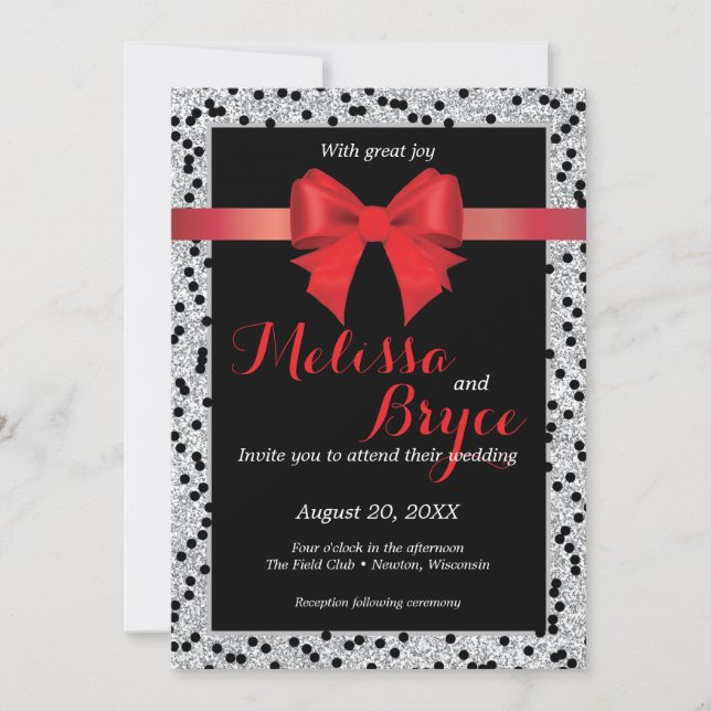 Invitation de mariage élégante noire et rouge (Devant)