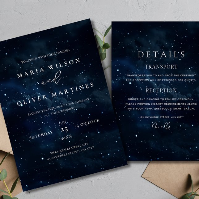 Invitation de mariage élégante nuit étoilée Modern (Créateur téléchargé)