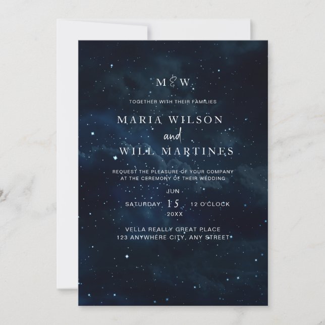 Invitation de mariage élégante nuit étoilée Modern (Devant)