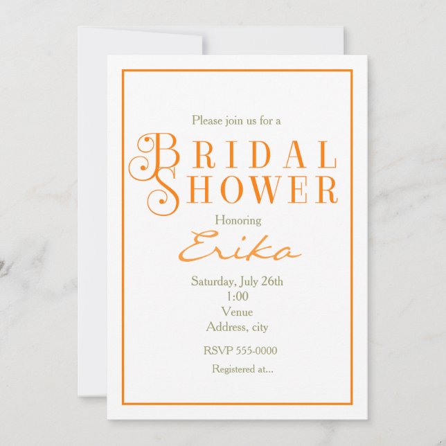 Invitation de mariage élégante Orange Tangerine (Devant)