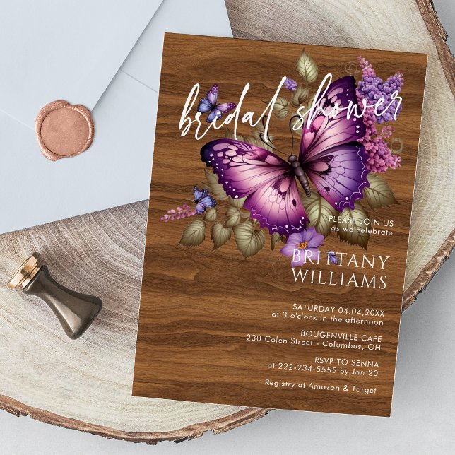 Invitation de mariage élégante papillon violet (Elegant Purple Butterfly Bridal Shower Invitation
)