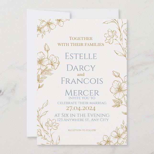 Invitation de mariage élégante personnalisable (Devant)
